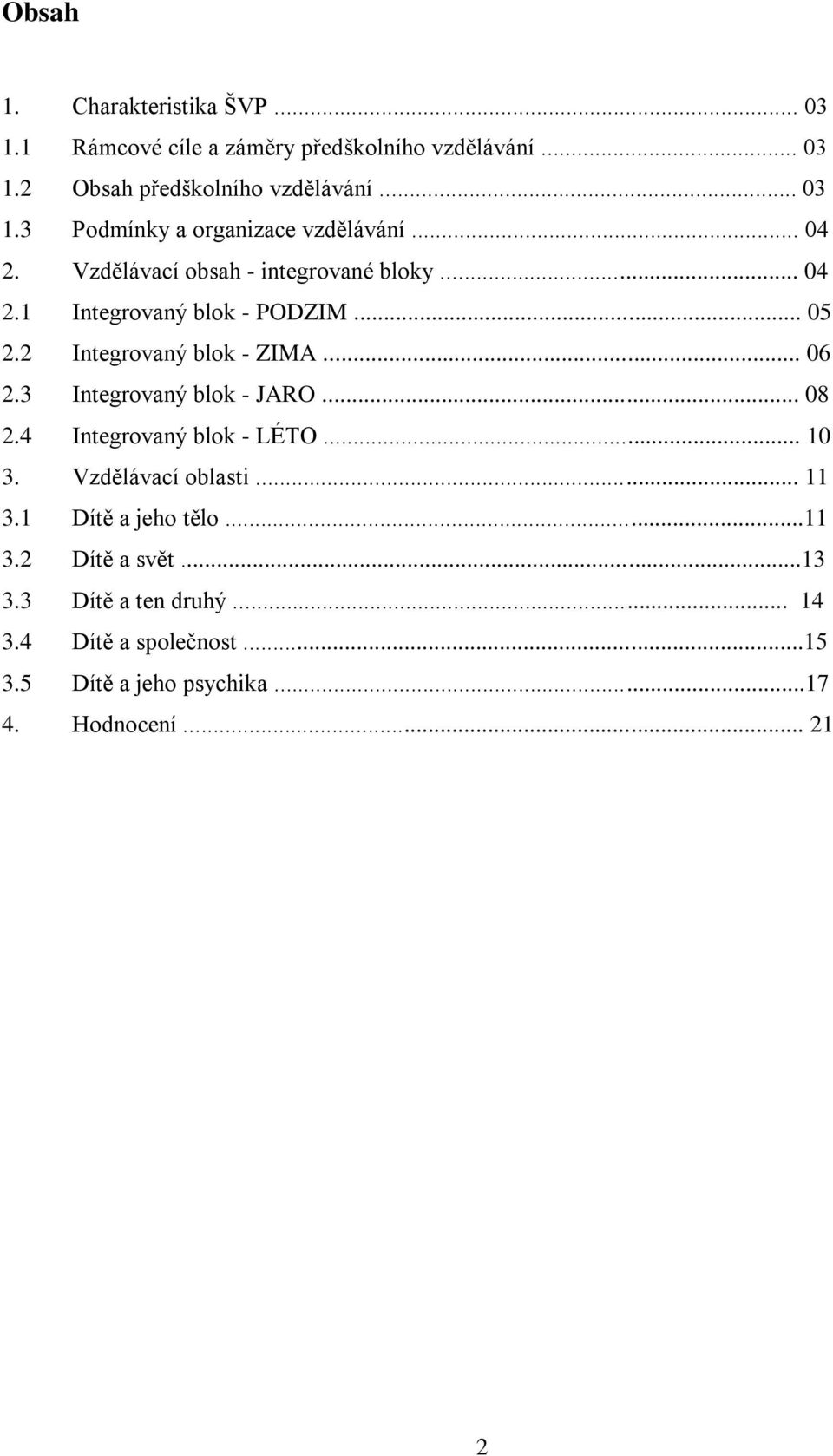 3 Integrovaný blok - JARO... 08 2.4 Integrovaný blok - LÉTO... 10 3. Vzdělávací oblasti... 11 3.1 Dítě a jeho tělo...11 3.2 Dítě a svět.