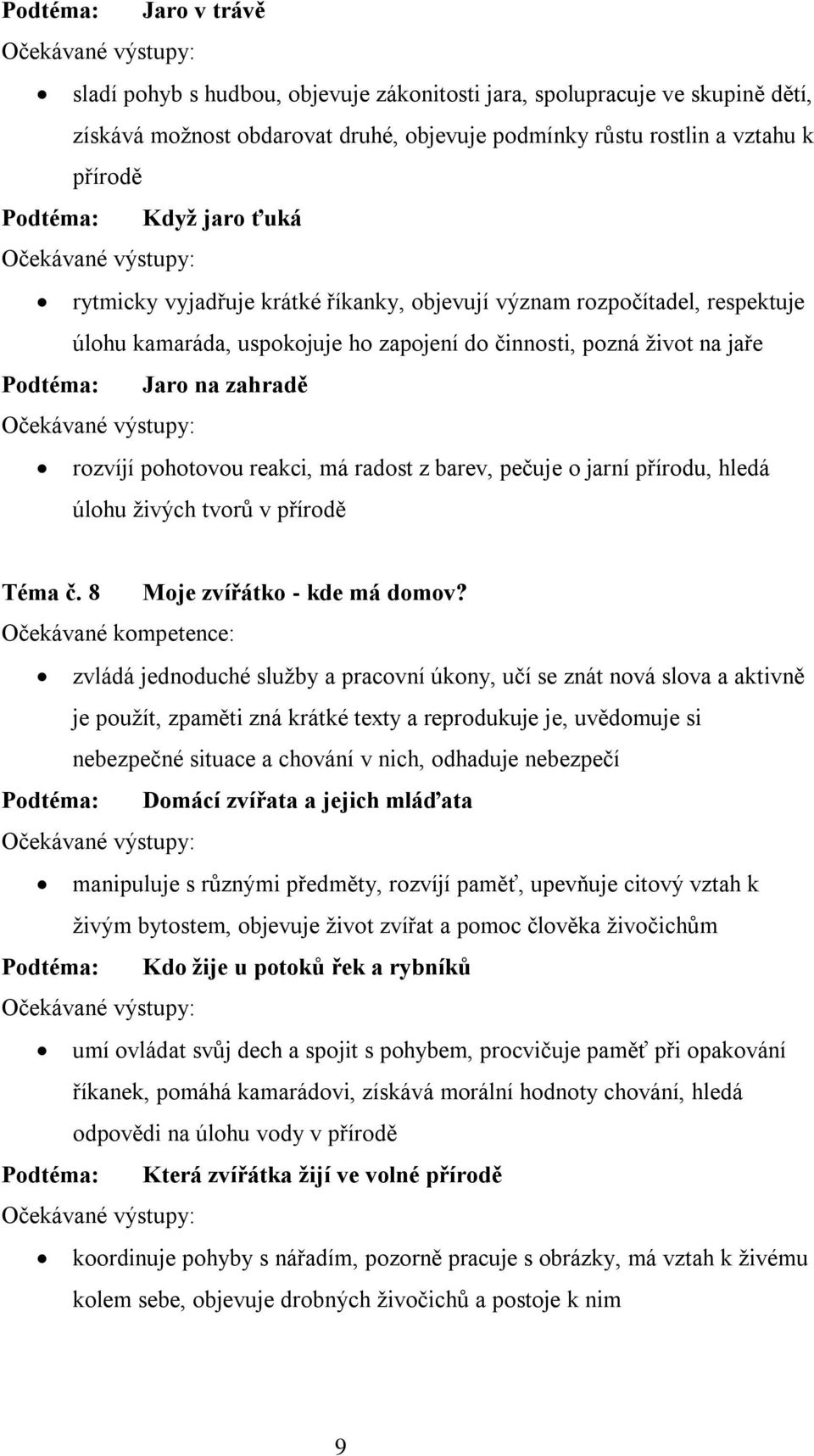 pohotovou reakci, má radost z barev, pečuje o jarní přírodu, hledá úlohu živých tvorů v přírodě Téma č. 8 Moje zvířátko - kde má domov?