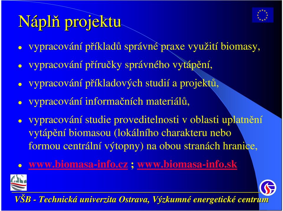 materiálů, vypracování studie proveditelnosti v oblasti uplatnění vytápění biomasou (lokálního