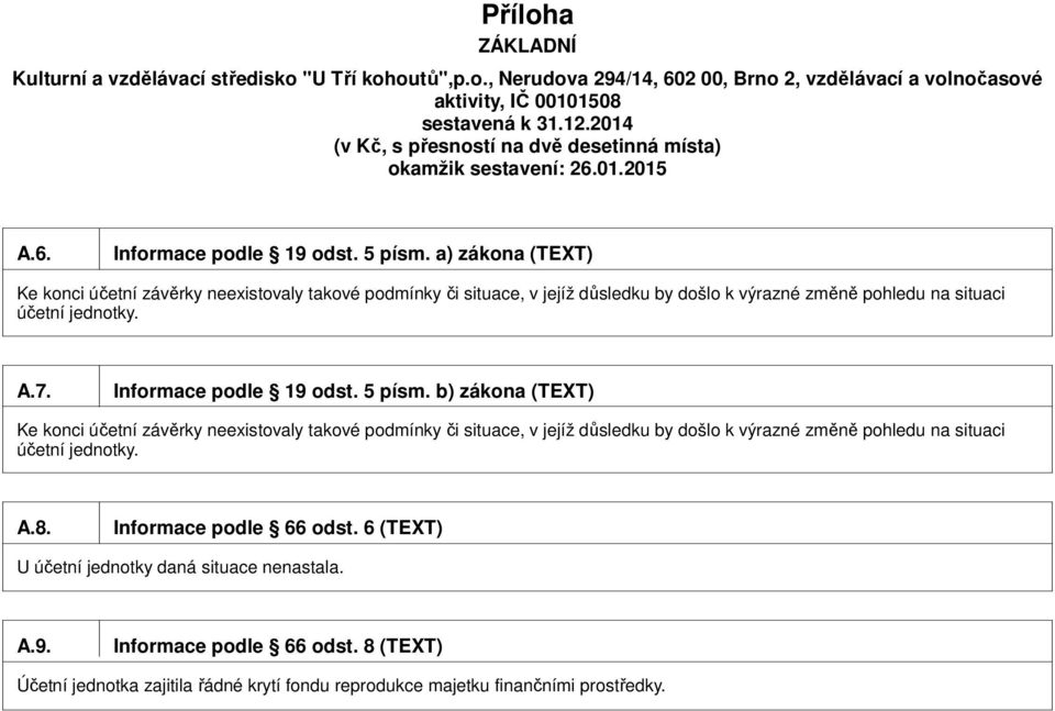 7. Informace podle 19 odst. 5 písm.
