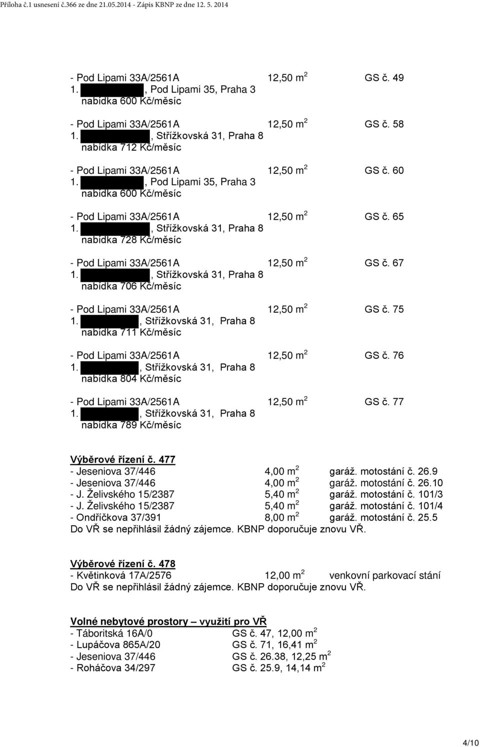 , Střížkovská 31, Praha 8 nabídka 728 Kč/měsíc - Pod Lipami 33A/2561A 12,50 m 2 GS č. 67 1., Střížkovská 31, Praha 8 nabídka 706 Kč/měsíc - Pod Lipami 33A/2561A 12,50 m 2 GS č. 75 1.