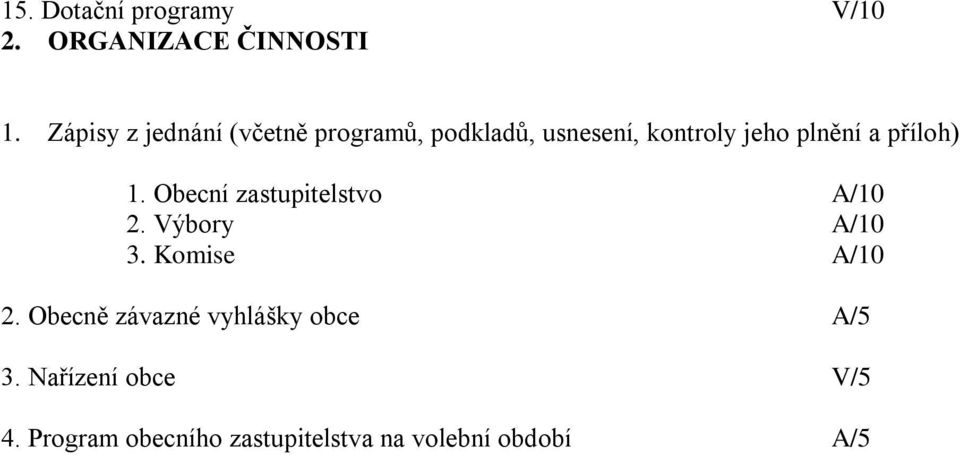 příloh) 1. Obecní zastupitelstvo A/10 2. Výbory A/10 3. Komise A/10 2.