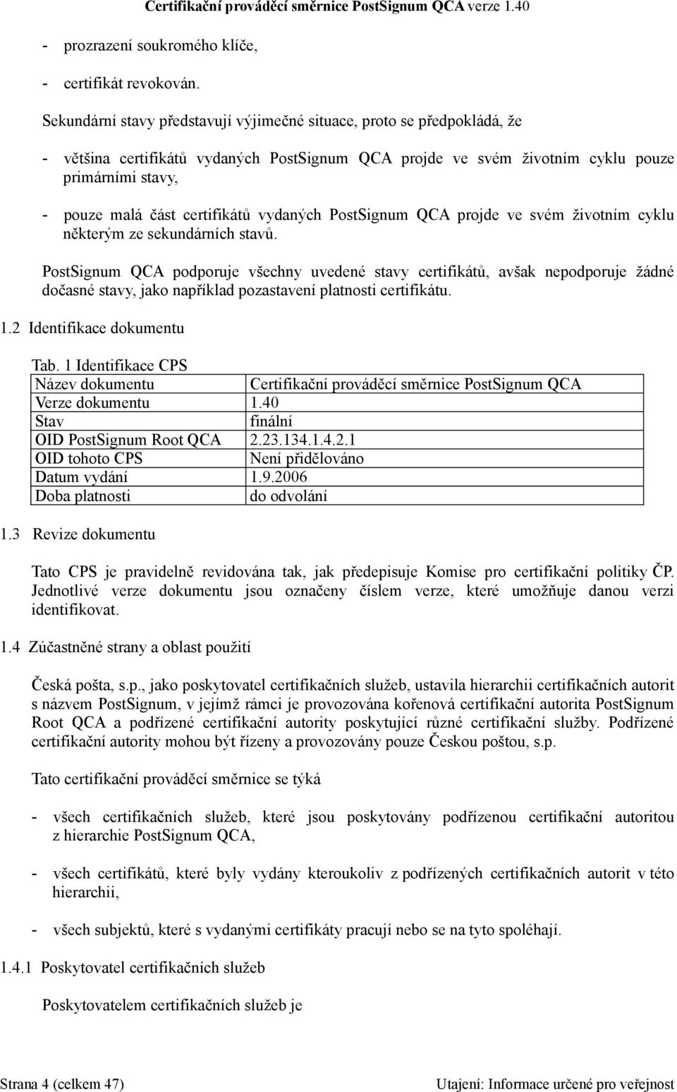 certifikátů vydaných PostSignum QCA projde ve svém životním cyklu některým ze sekundárních stavů.