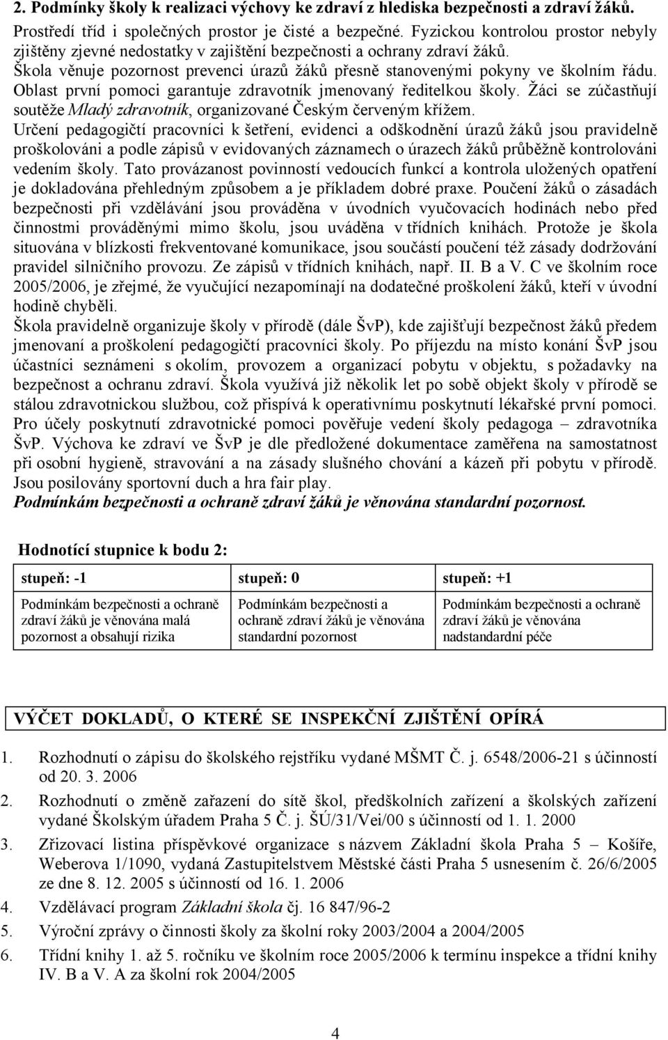 Oblast první pomoci garantuje zdravotník jmenovaný ředitelkou školy. Žáci se zúčastňují soutěže Mladý zdravotník, organizované Českým červeným křížem.