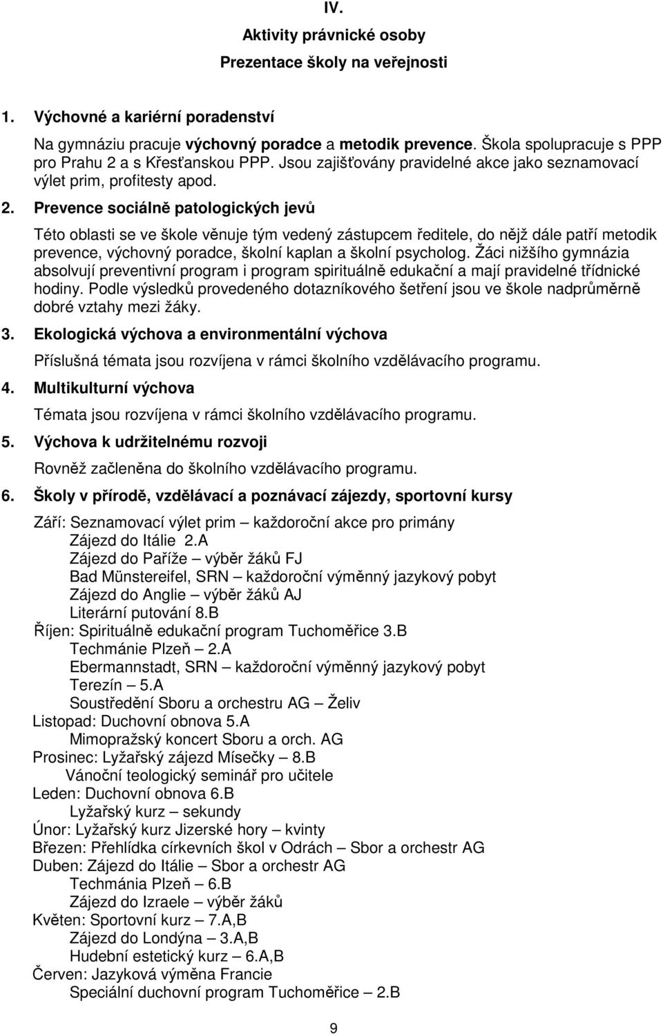 a s Křesťanskou PPP. Jsou zajišťovány pravidelné akce jako seznamovací výlet prim, profitesty apod. 2.