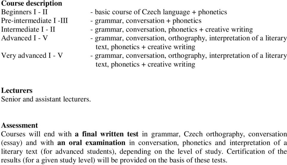 interpretation of a literary text, phonetics + creative writing Lecturers Senior and assistant lecturers.