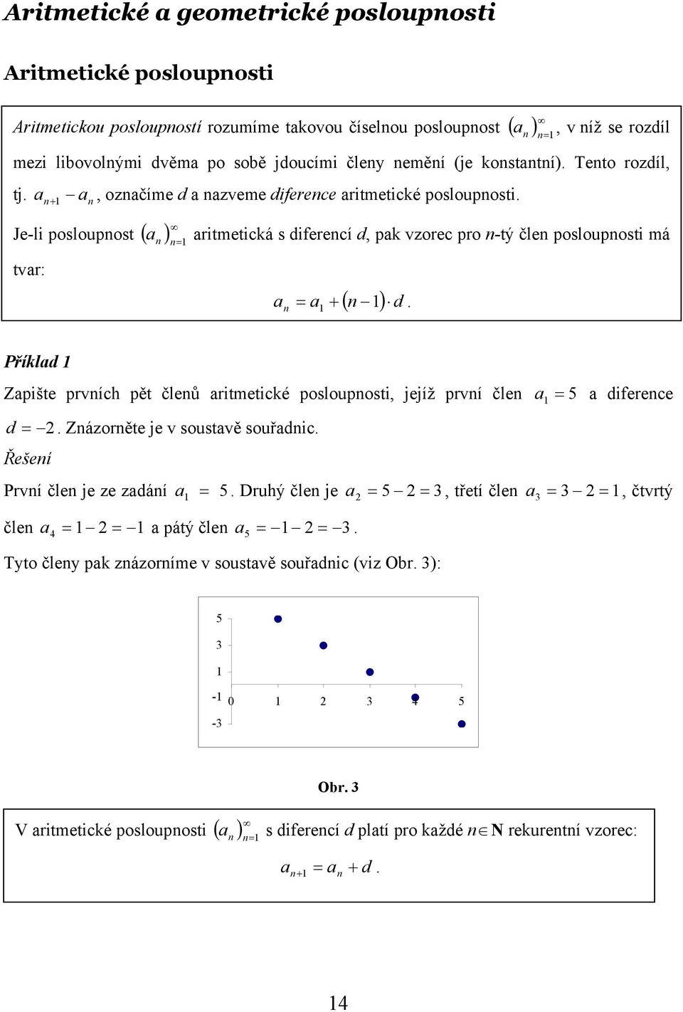 Je-li posloupost tvr: ( ) ritmetická s diferecí d, pk vzorec pro -tý čle poslouposti má ( ) d +.