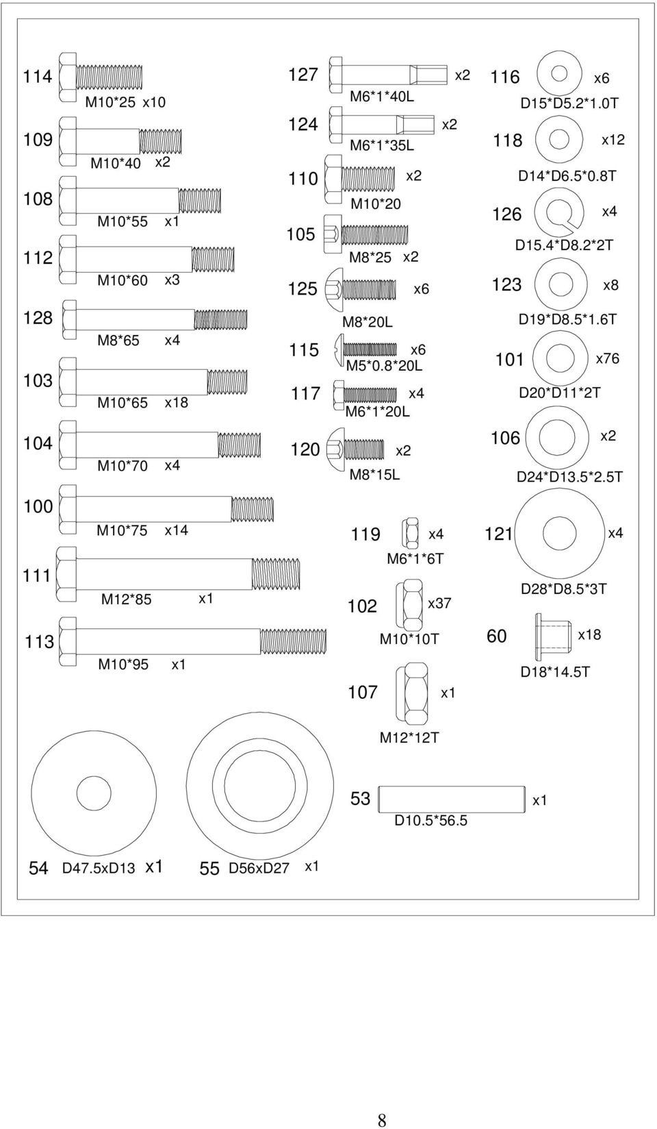 5xD13 55 54 53 x4 104 M10*70 115 108 M10*55 M10*40 109 x3 112 M10*60 x37 M10*10T 107 M12*12T 105 M8*25 D18*14.