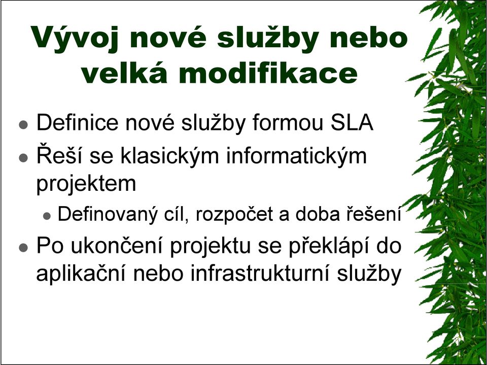 projektem Definovaný cíl, rozpočet a doba řešení Po