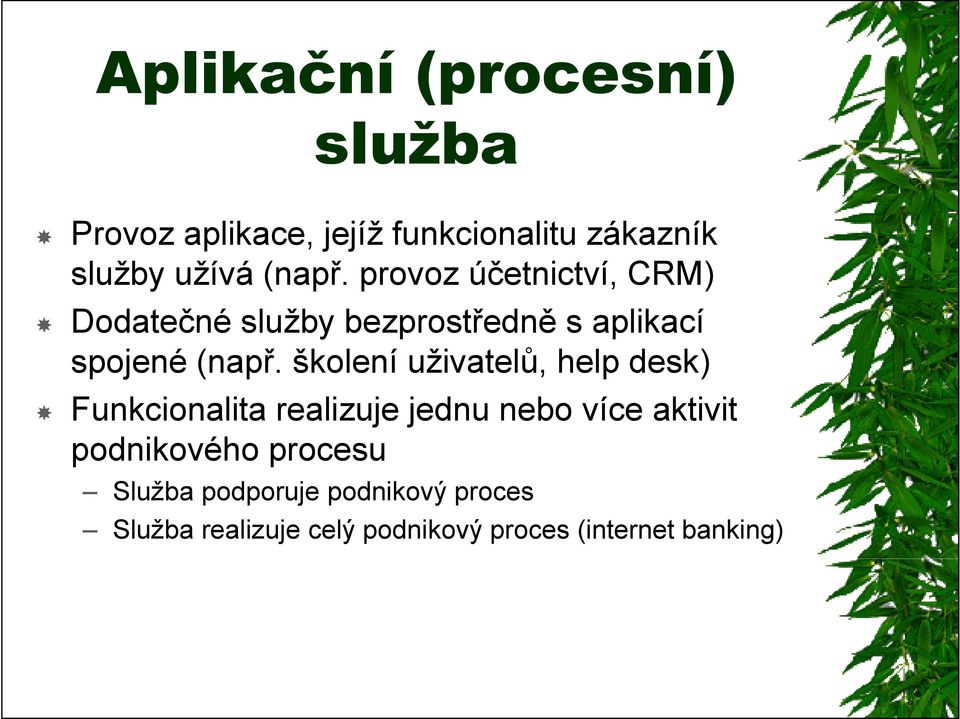 školení uživatelů, help desk) Funkcionalita realizuje jednu nebo více aktivit podnikového