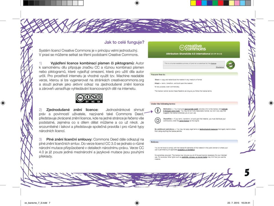 Pro prostředí internetu je vhodné využít tzv. Machine readable verze, kterou si lze vygenerovat na stránkách creativecommons.