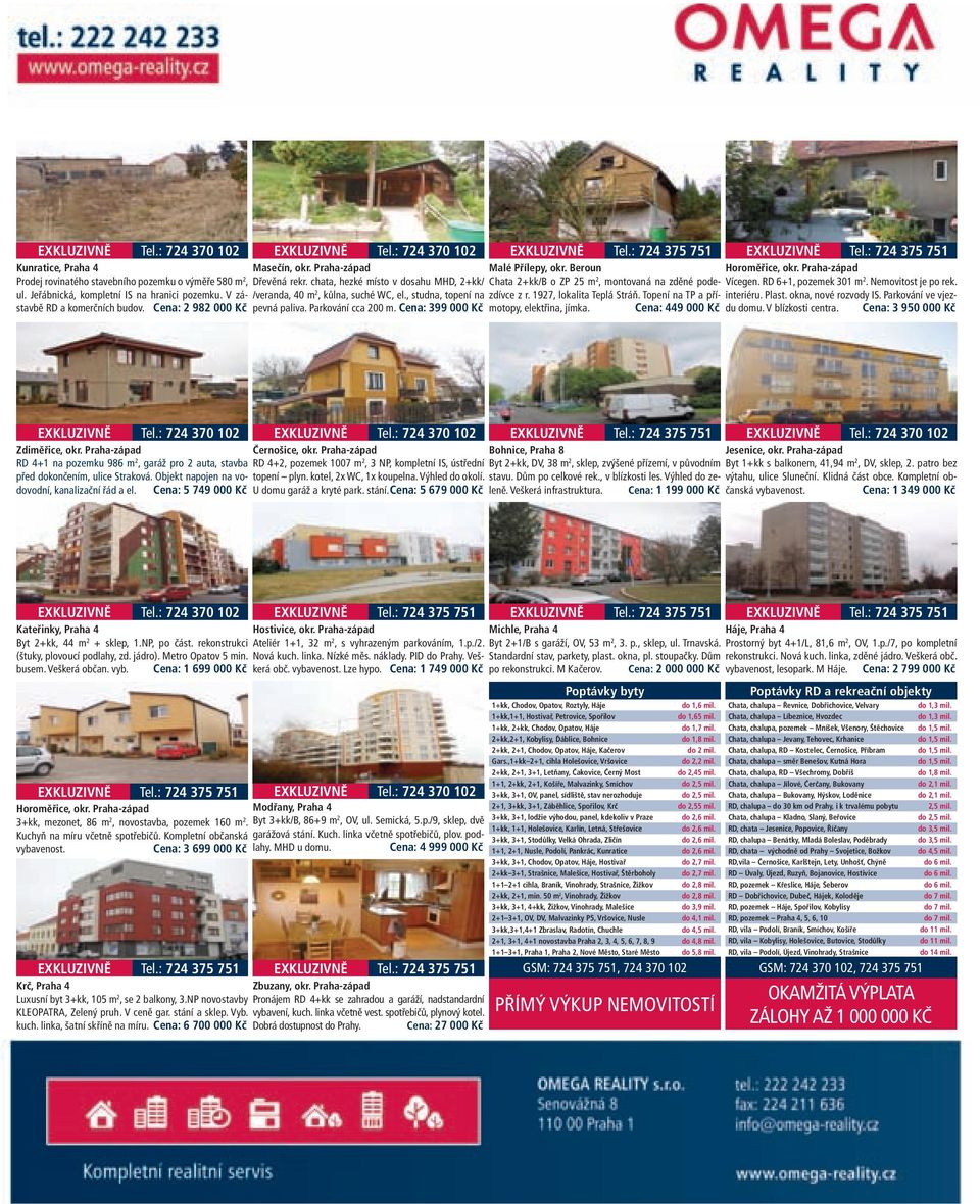 Parkování cca 200 m. Cena: 399 000 Kč EXKLUZIVNĚ Tel.: 724 375 751 Malé Přílepy, okr. Beroun Chata 2+kk/B o ZP 25 m 2, montovaná na zděné podezdívce z r. 1927, lokalita Teplá Stráň.