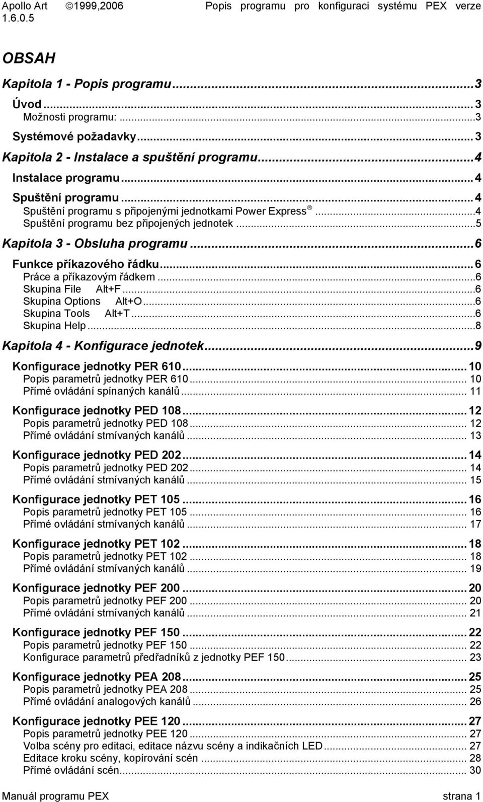 ..6 Skupina File Alt+F...6 Skupina Options Alt+O...6 Skupina Tools Alt+T...6 Skupina Help...8 Kapitola 4 - Konfigurace jednotek...9 Konfigurace jednotky PER 610...10 Popis parametrů jednotky PER 610.