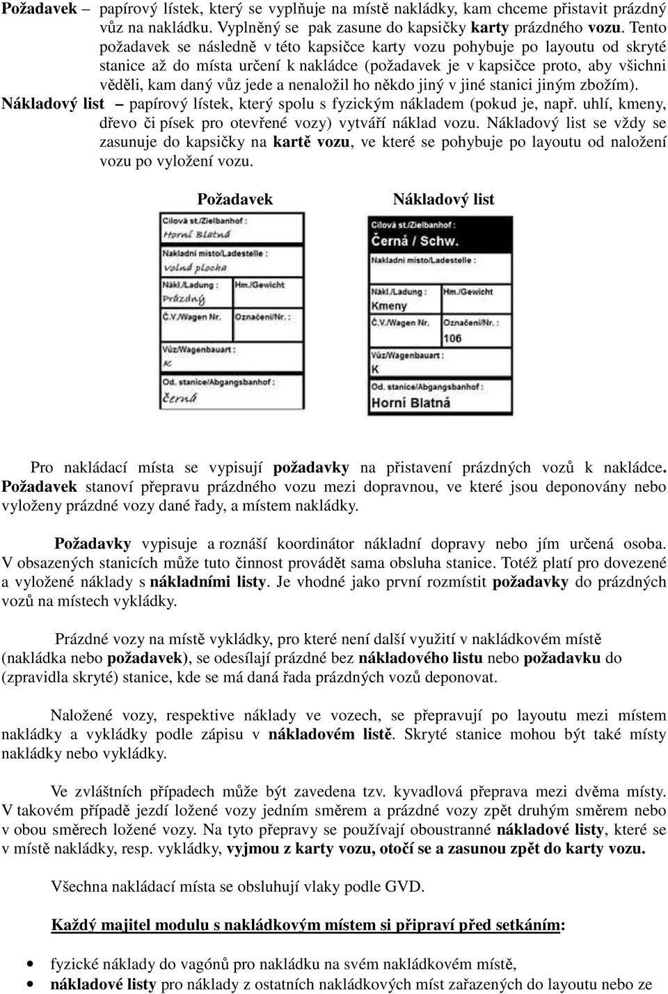 nenaložil ho někdo jiný v jiné stanici jiným zbožím). Nákladový list papírový lístek, který spolu s fyzickým nákladem (pokud je, např.