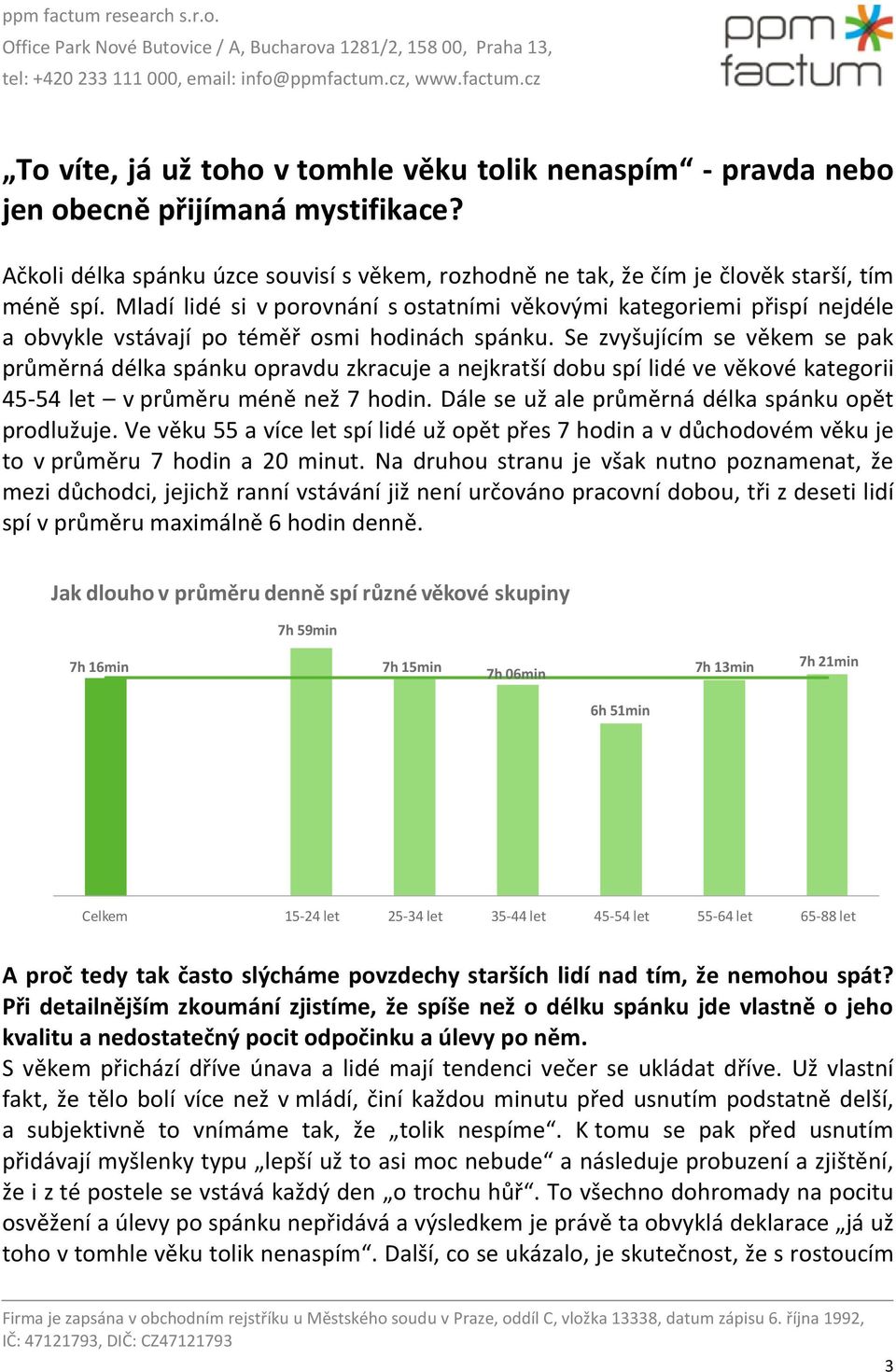 Se zvyšujícím se věkem se pak průměrná délka spánku opravdu zkracuje a nejkratší dobu spí lidé ve věkové kategorii 45-54 let v průměru méně než 7 hodin.