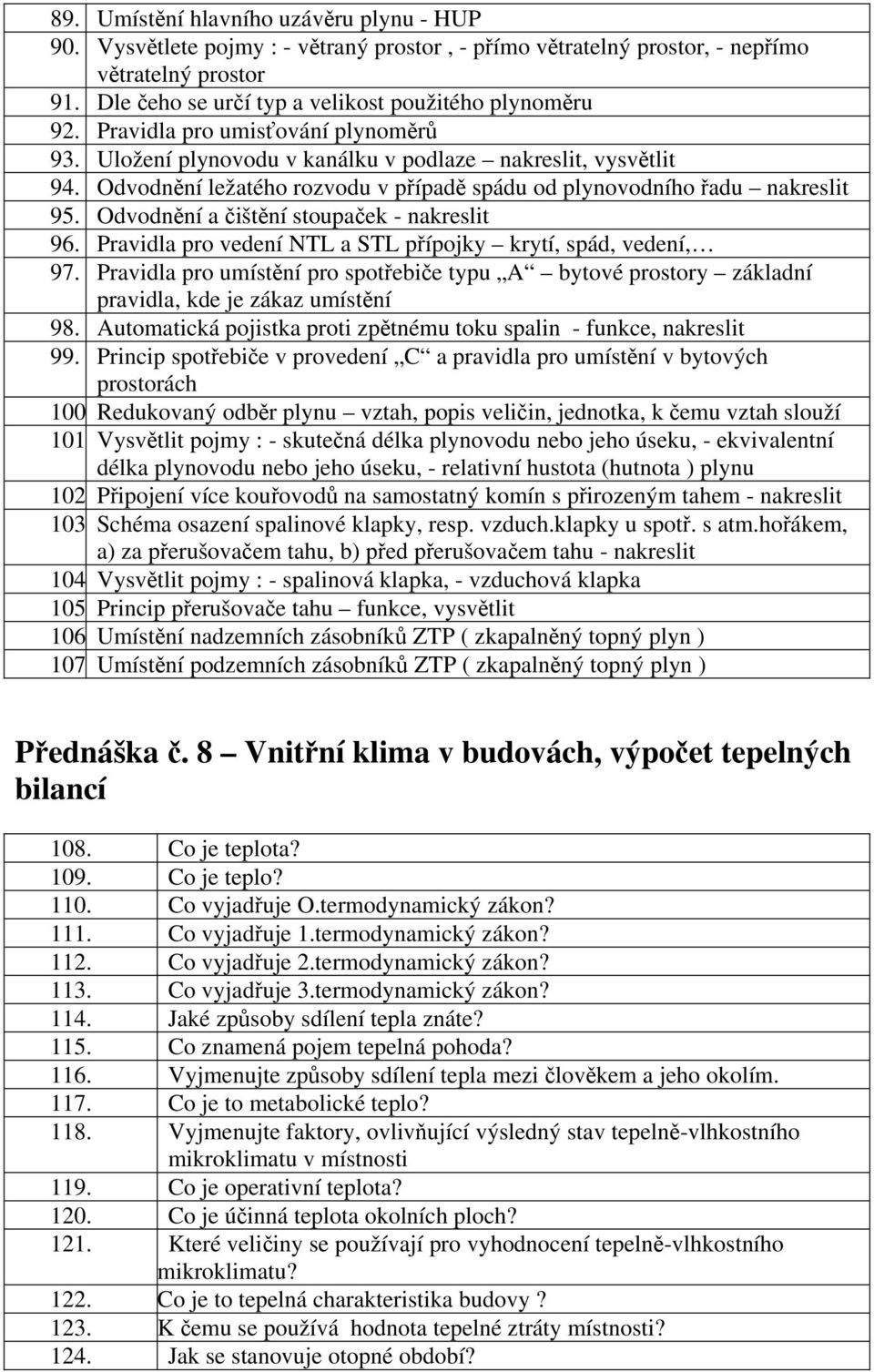 Odvodnění a čištění stoupaček - nakreslit 96. Pravidla pro vedení NTL a STL přípojky krytí, spád, vedení, 97.