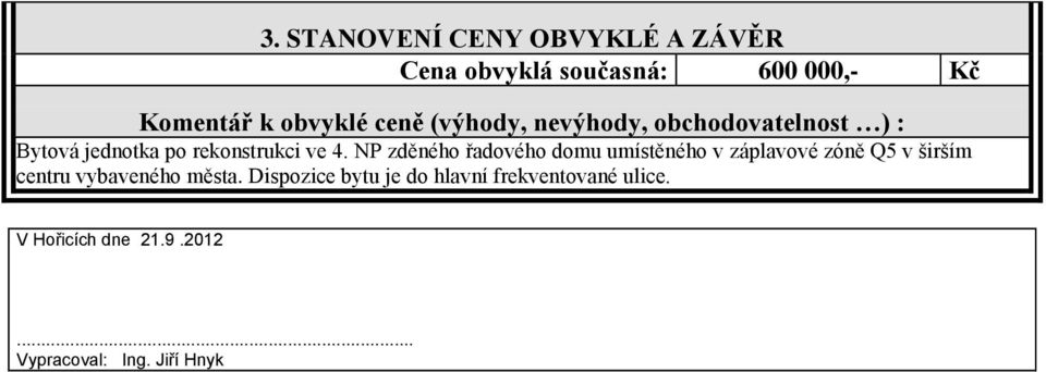 NP zděného řadového domu umístěného v záplavové zóně Q5 v širším centru vybaveného města.