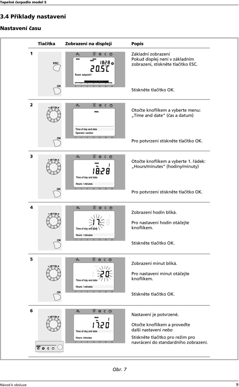 2 AUTO Otočte knoflíkem a vyberte menu: Time and date (čas a datum) Time of day and date Text3 Operator section 0 4 8 2 6 20 24 Pro potvrzení stiskněte tlačítko OK. 3 AUTO Otočte knoflíkem a vyberte.