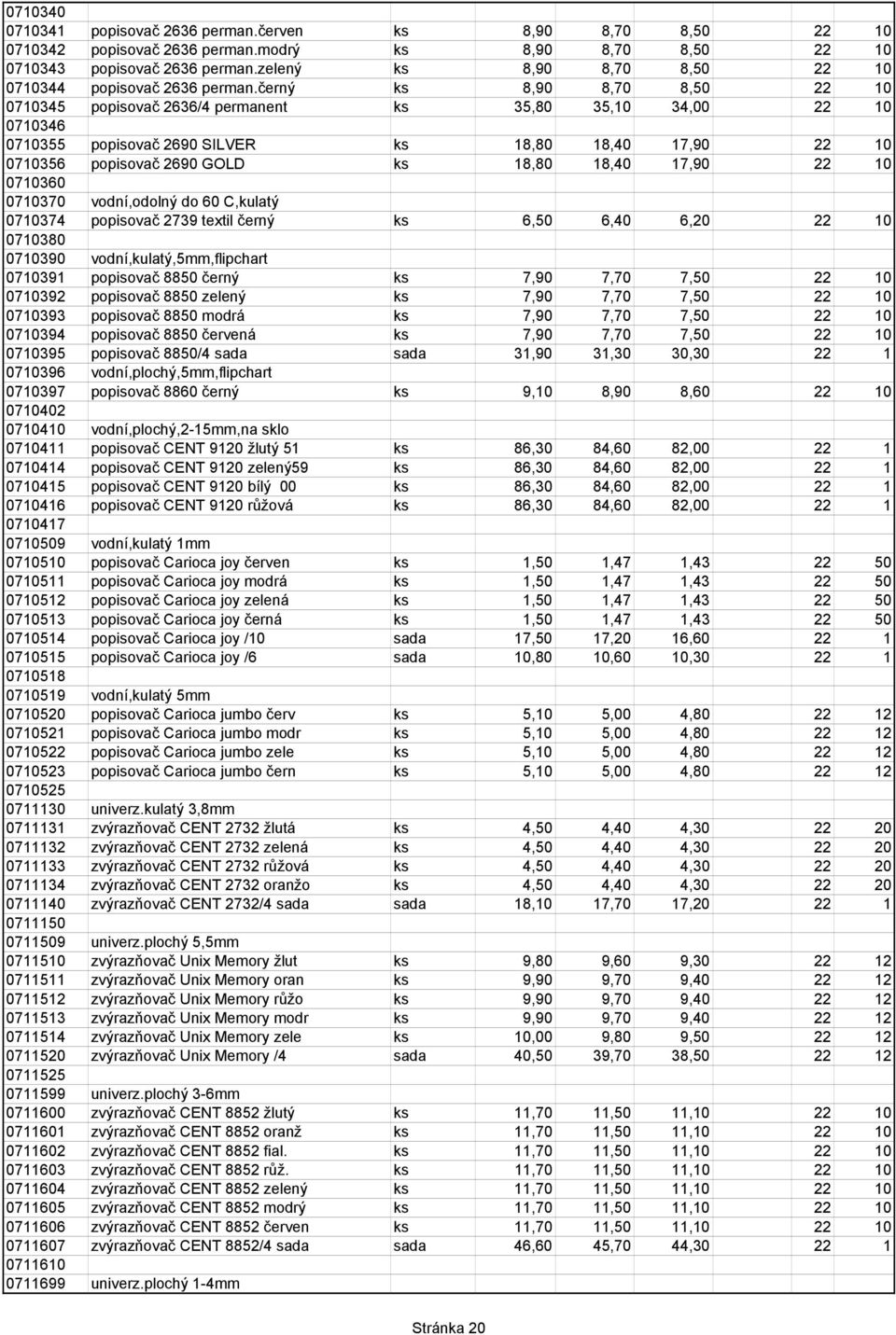 černý ks 8,90 8,70 8,50 22 10 0710345 popisovač 2636/4 permanent ks 35,80 35,10 34,00 22 10 0710346 0710355 popisovač 2690 SILVER ks 18,80 18,40 17,90 22 10 0710356 popisovač 2690 GOLD ks 18,80 18,40