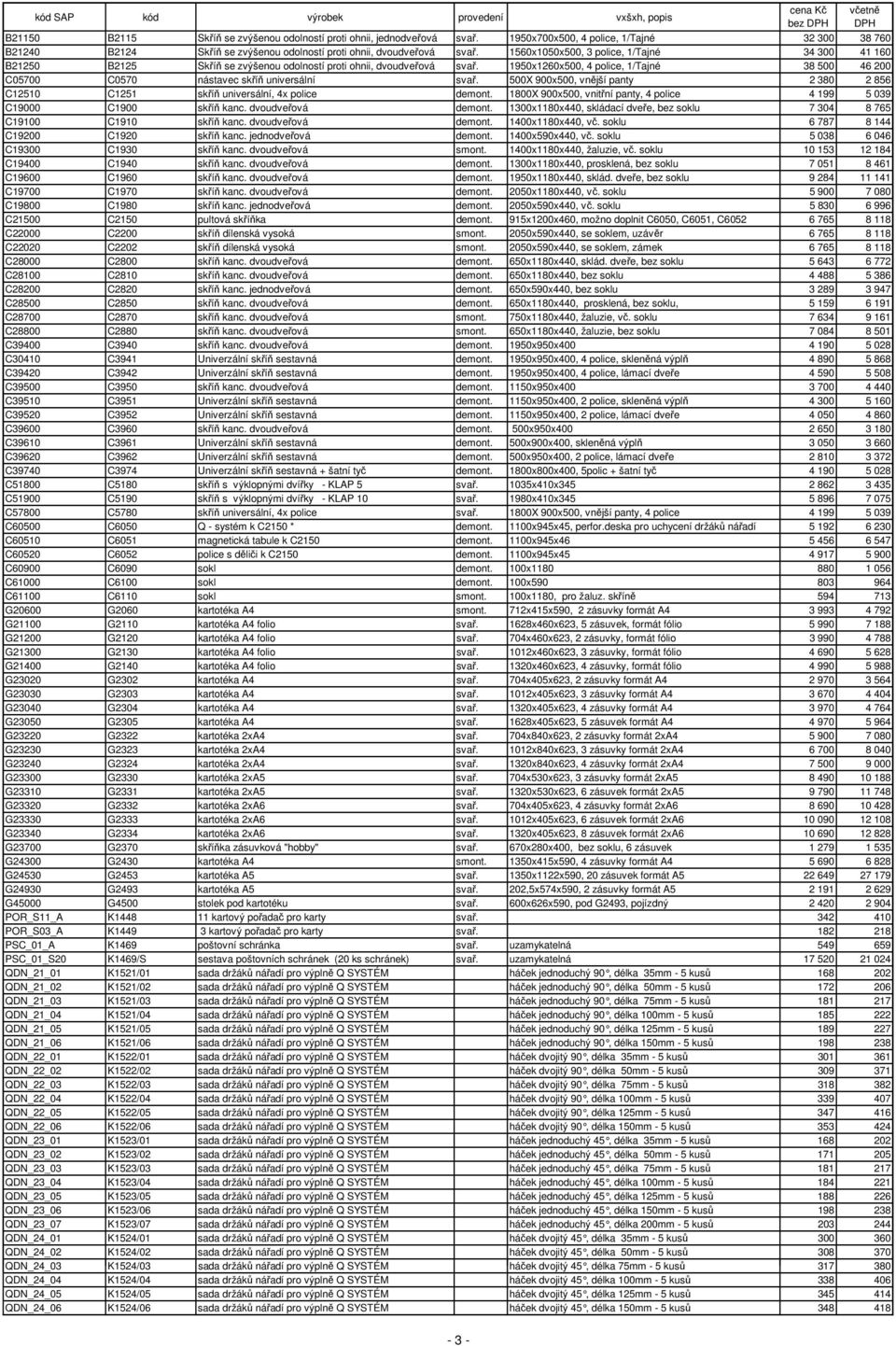 1950x1260x500, 4 police, 1/Tajné 38 500 46 200 C05700 C0570 nástavec skříň universální svař. 500X 900x500, vnější panty 2 380 2 856 C12510 C1251 skříň universální, 4x police demont.