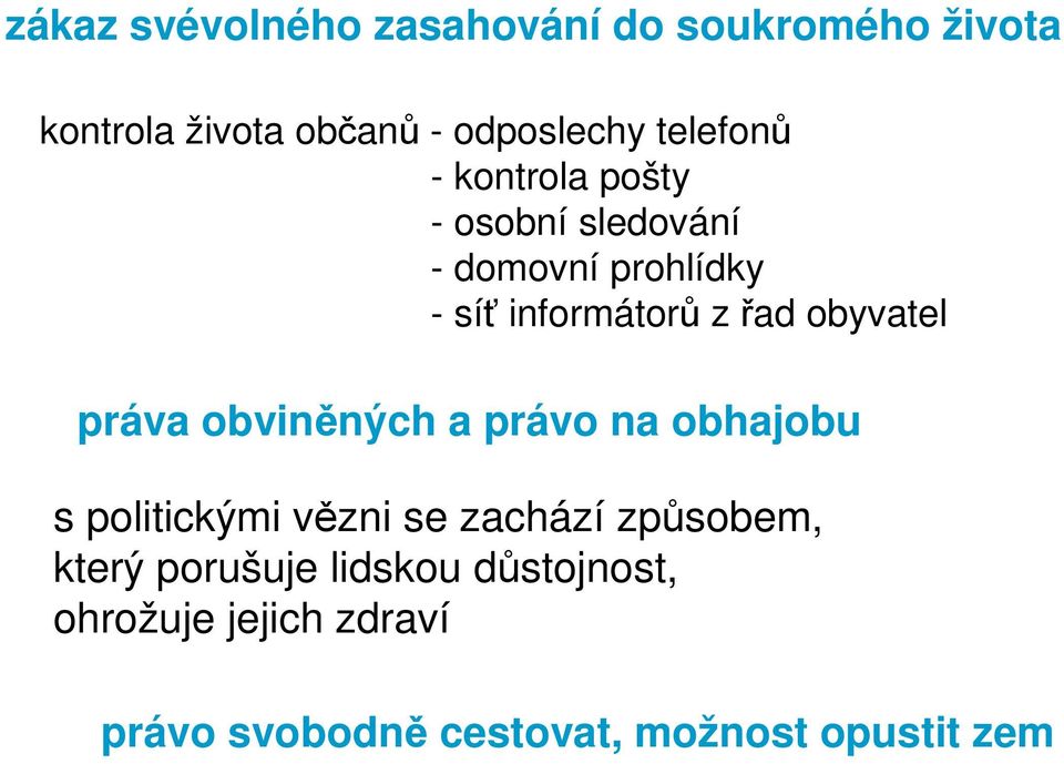 obyvatel práva obviněných a právo na obhajobu s politickými vězni se zachází způsobem,