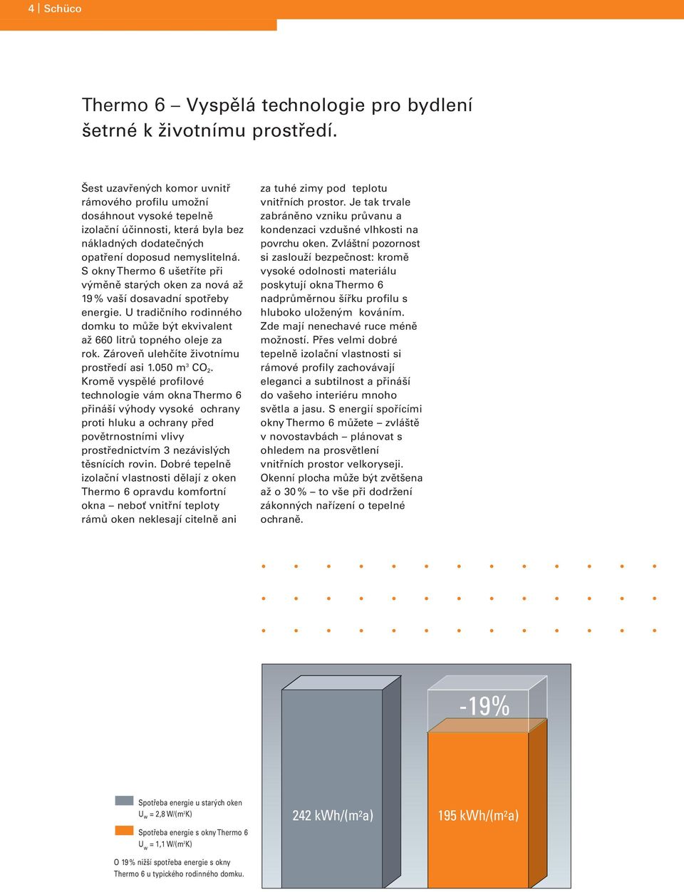 S okny Thermo 6 ušetříte při výměně starých oken za nová až 19 % vaší dosavadní spotřeby energie. U tradičního rodinného domku to může být ekvivalent až 660 litrů topného oleje za rok.