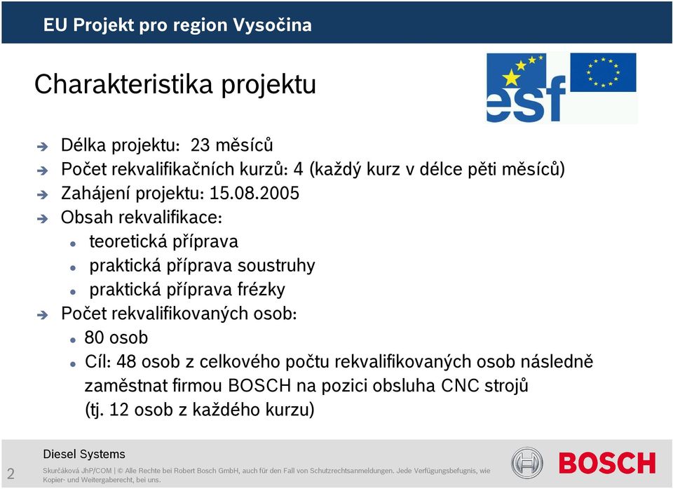 2005 Obsah rekvalifikace: teoretická příprava praktická příprava soustruhy praktická příprava frézky Počet