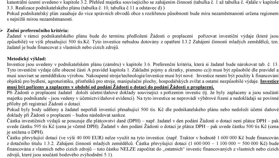 Žadatel v rámci podnikatelského plánu bude do termínu předložení Žádosti o proplacení pořizovat investiční výdaje (které jsou způsobilé) ve výši přesahující 500 tis.kč.