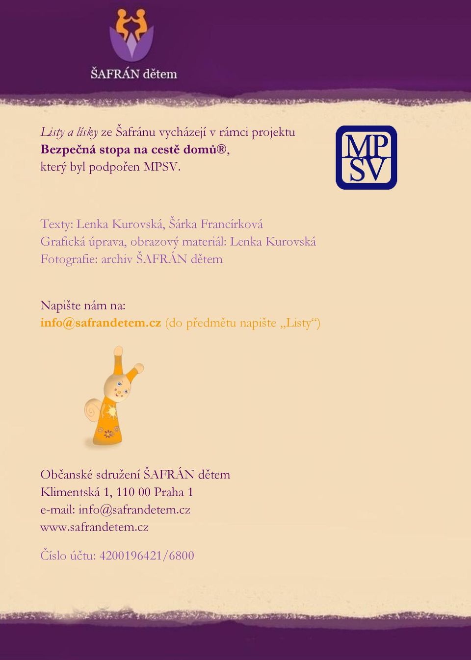 archiv ŠAFRÁN dětem Napište nám na: info@safrandetem.