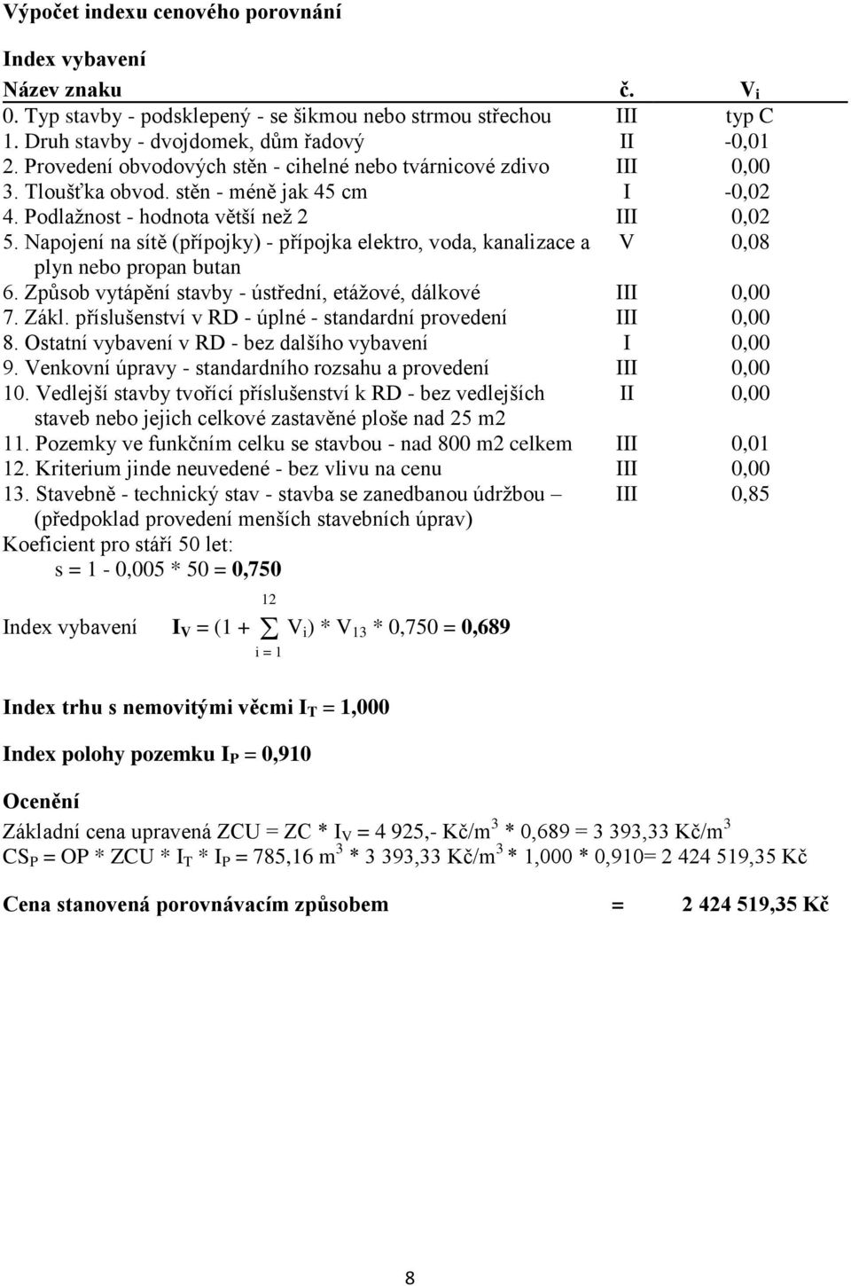 Napojení na sítě (přípojky) - přípojka elektro, voda, kanalizace a V 0,08 plyn nebo propan butan 6. Způsob vytápění stavby - ústřední, etážové, dálkové III 0,00 7. Zákl.