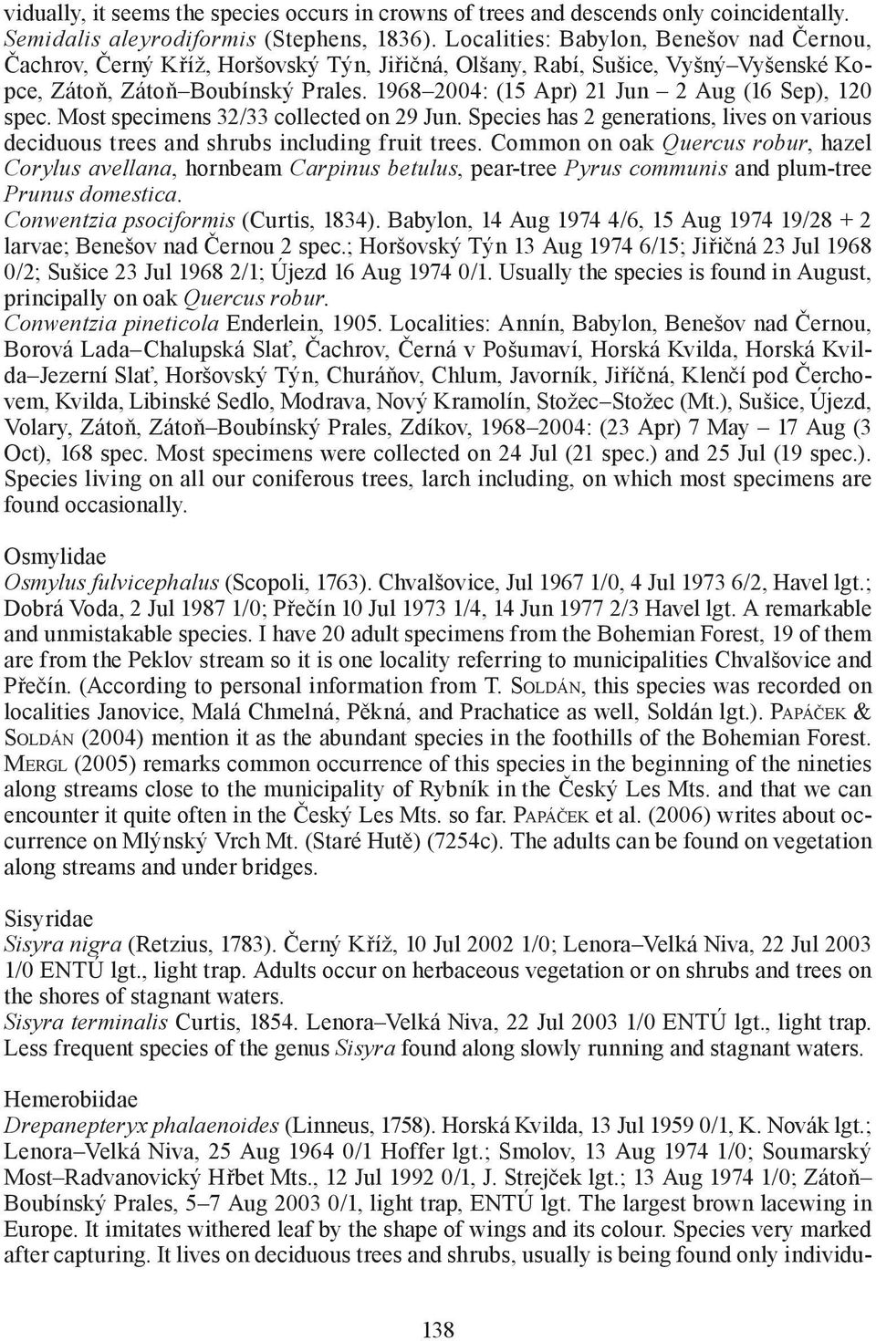 1968 2004: (15 Apr) 21 Jun 2 Aug (16 Sep), 120 spec. Most specimens 32/33 collected on 29 Jun. Species has 2 generations, lives on various deciduous trees and shrubs including fruit trees.