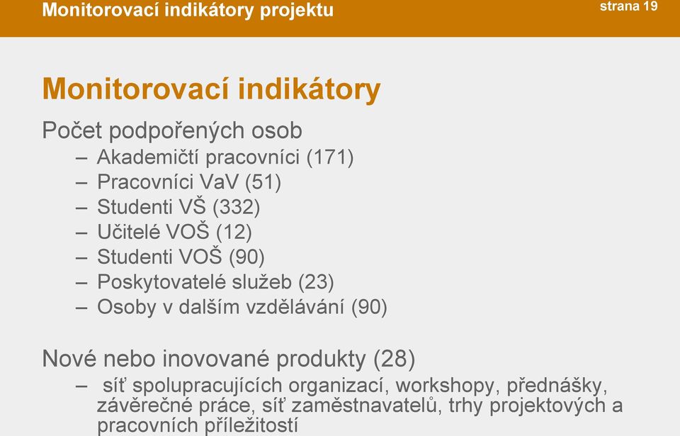 služeb (23) Osoby v dalším vzdělávání (90) Nové nebo inovované produkty (28) síť spolupracujících