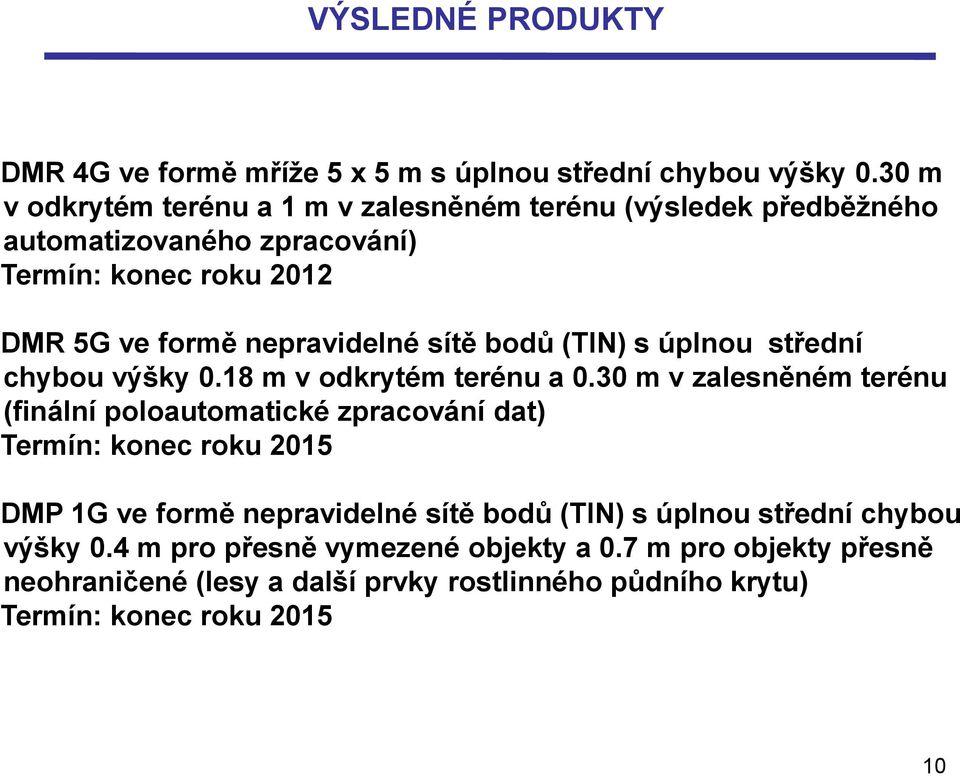 sítě bodů (TIN) s úplnou střední chybou výšky 0.18 m v odkrytém terénu a 0.