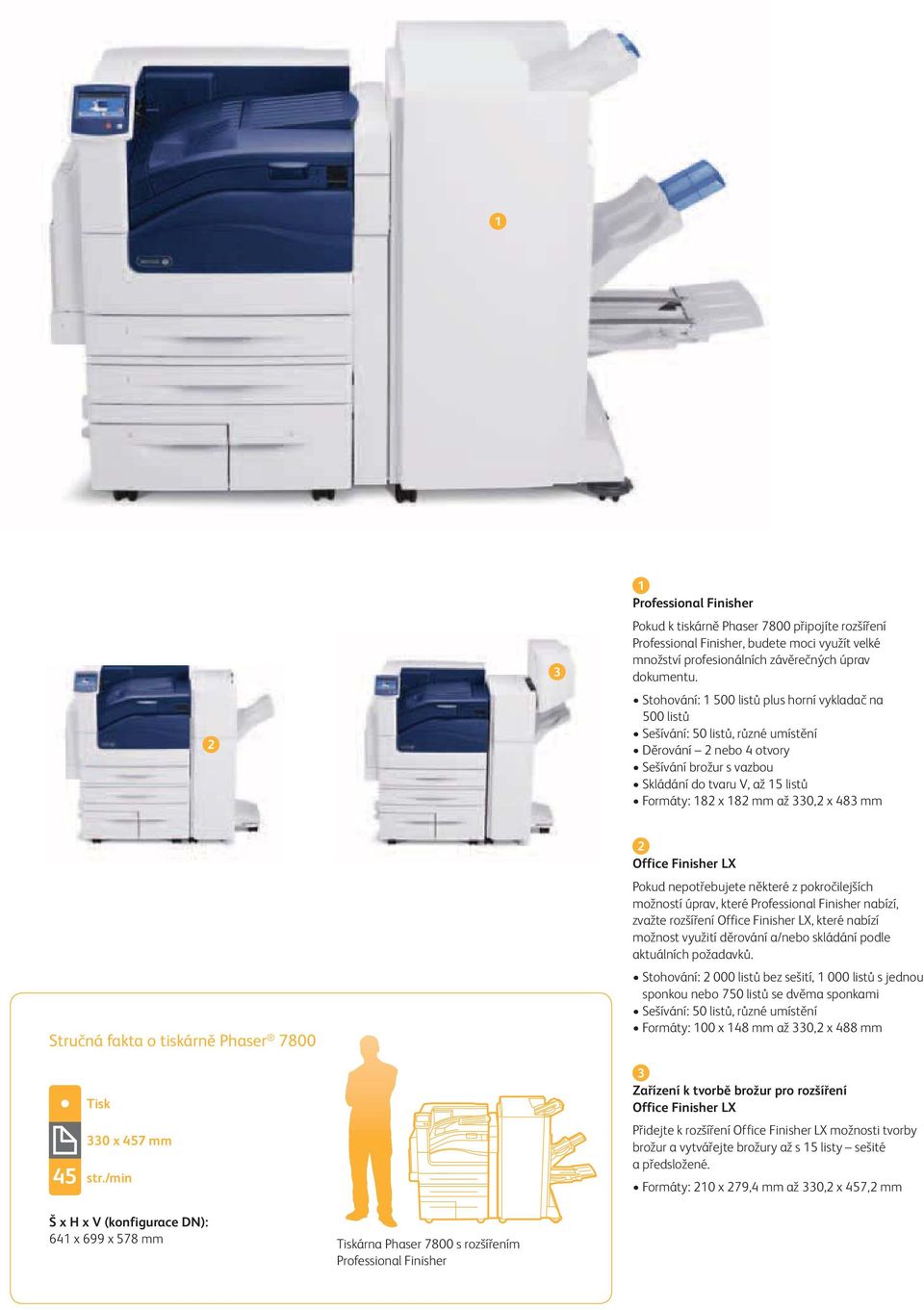 Office Finisher LX, které nabízí možnost využití děrování a/nebo skládání podle aktuálních požadavků. sponkou nebo 750 listů se dvěma sponkami 45 Tisk 330 x 457 mm str.