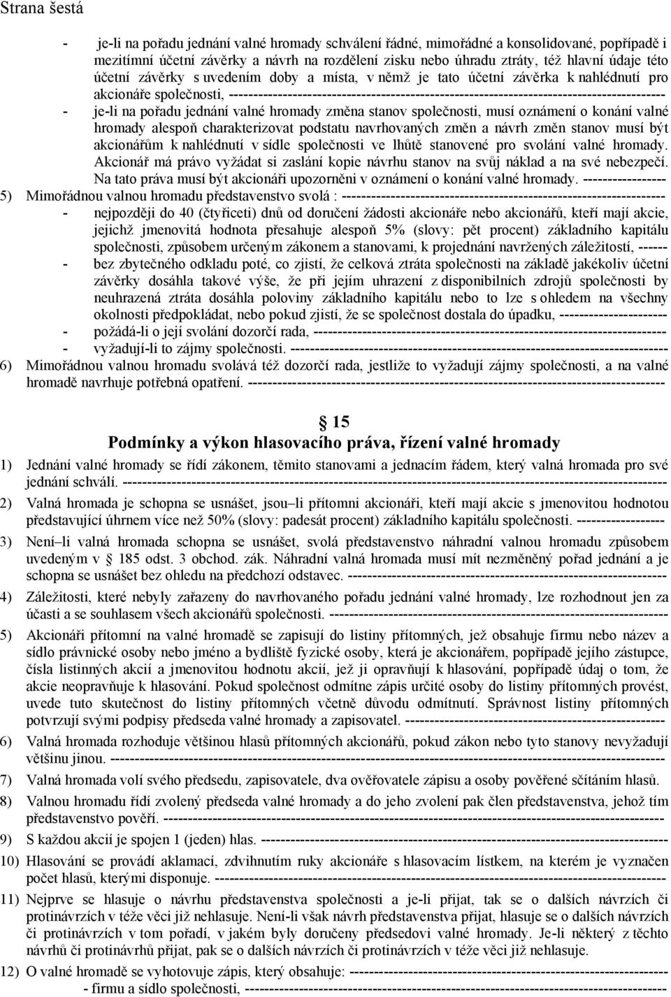 ----------------------------------------------------------------------------------------- - je-li na pořadu jednání valné hromady změna stanov společnosti, musí oznámení o konání valné hromady