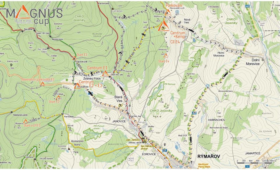 parkoviště E3 1500 m 120 m Start E1 1800 m 8,3 km