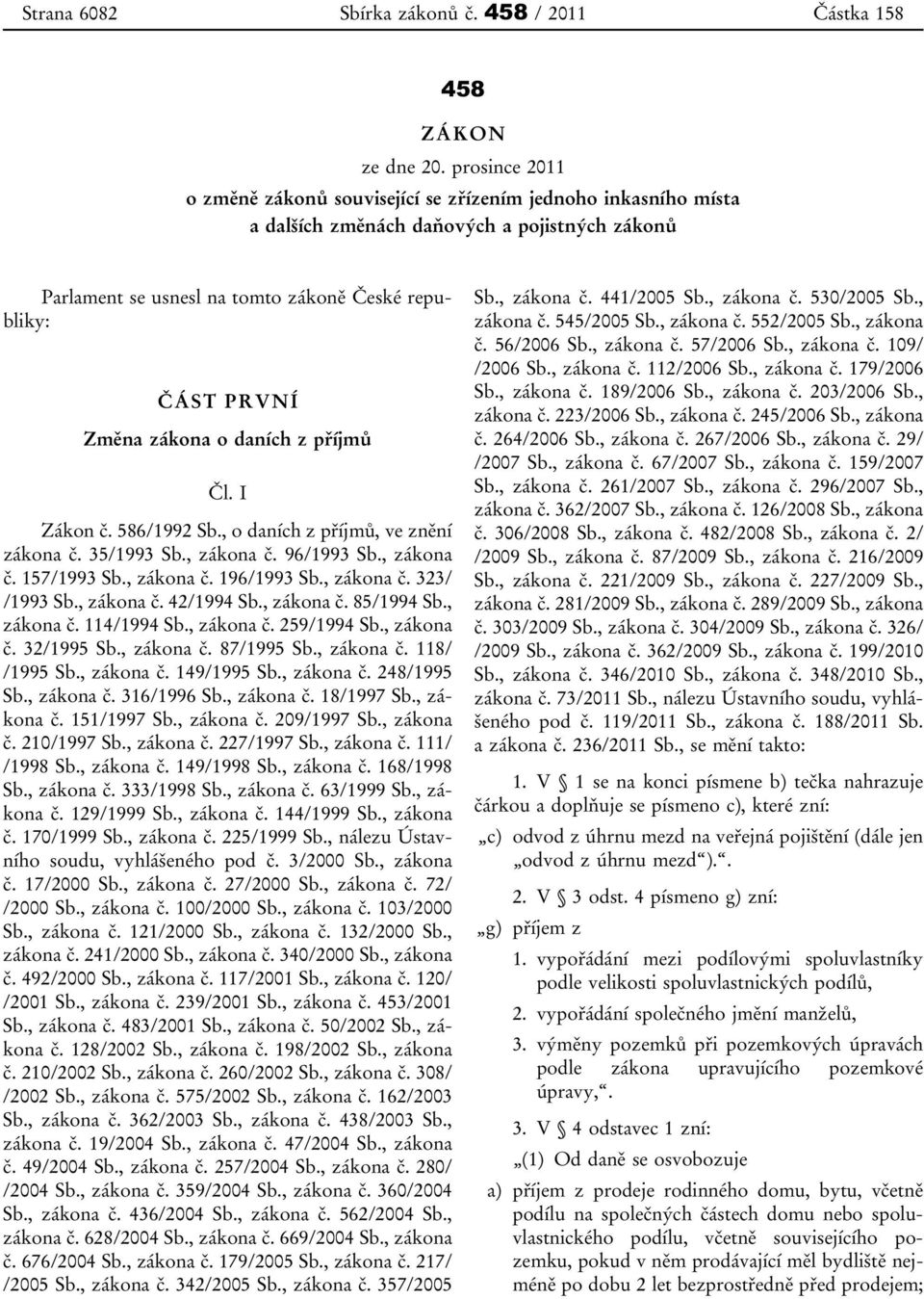 zákona o daních z příjmů Čl. I Zákon č. 586/1992 Sb., o daních z příjmů, ve znění zákona č. 35/1993 Sb., zákona č. 96/1993 Sb., zákona č. 157/1993 Sb., zákona č. 196/1993 Sb., zákona č. 323/ /1993 Sb.