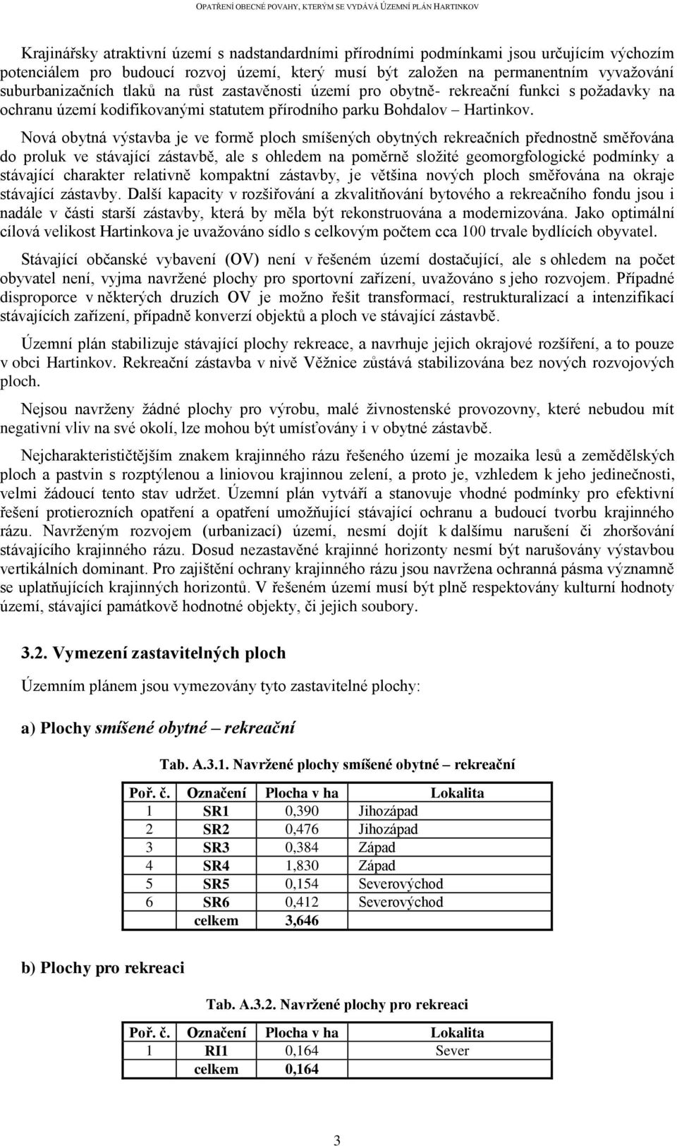 Nová obytná výstavba je ve formě ploch smíšených obytných rekreačních přednostně směřována do proluk ve stávající zástavbě, ale s ohledem na poměrně složité geomorgfologické podmínky a stávající