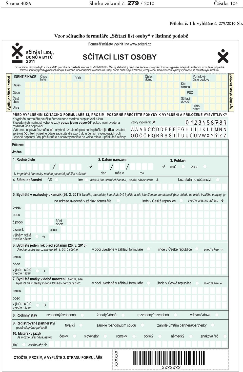 okres obec 9 5 okres obec obce ulice Vzor s ítacího formulá e S ítací list osoby v listinné podob