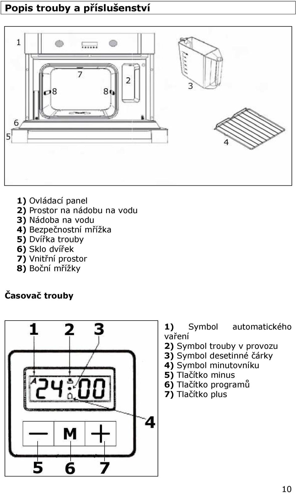mřížky Časovač trouby 1) Symbol automatického vaření 2) Symbol trouby v provozu 3) Symbol