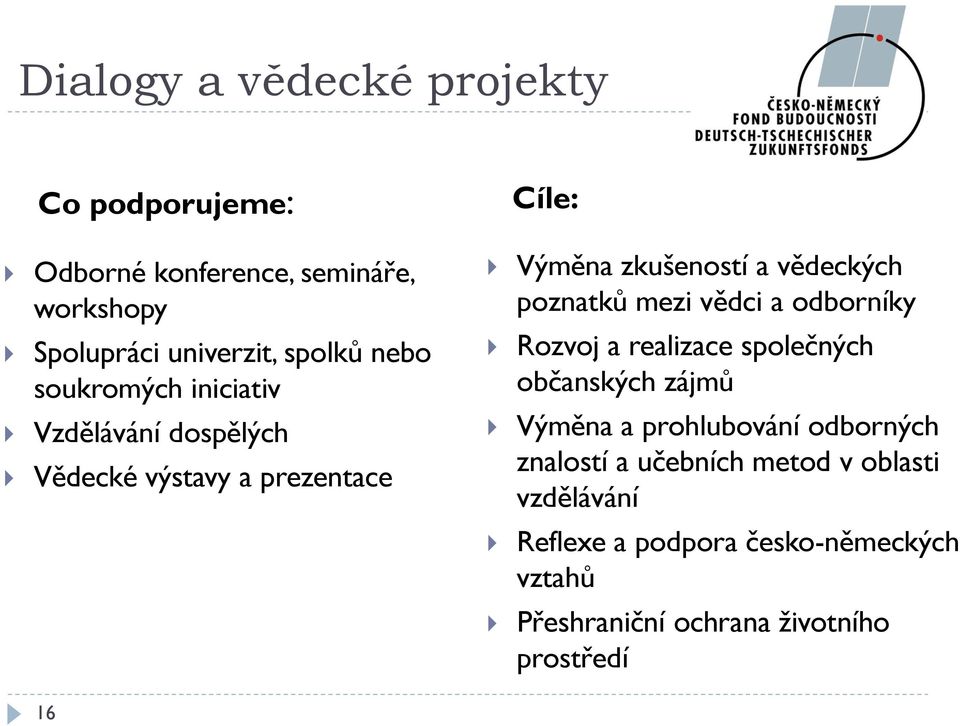 poznatků mezi vědci a odborníky Rozvoj a realizace společných občanských zájmů Výměna a prohlubování odborných