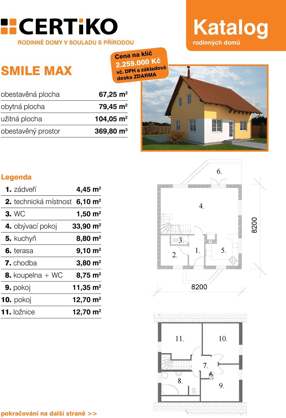 000 Kč SMILE zádveří 4,45 m 2 technická zastavì místnost ná plocha6,10 m 2 67,25 m2 WC 1,50 m 2 obytná plocha 79,45 m2 obývací pokoj 33,90 m 2 kuchyň užitná plocha 8,80