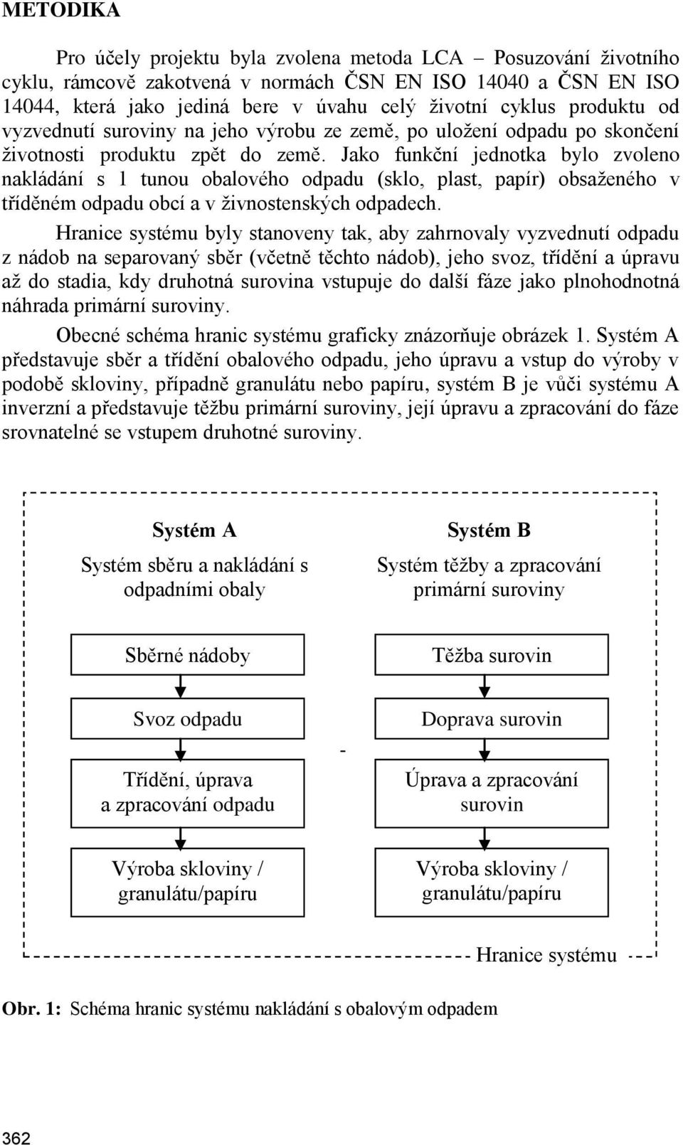 Jako funkční jednotka bylo zvoleno nakládání s 1 tunou obalového odpadu (sklo, plast, papír) obsaţeného v tříděném odpadu obcí a v ţivnostenských odpadech.