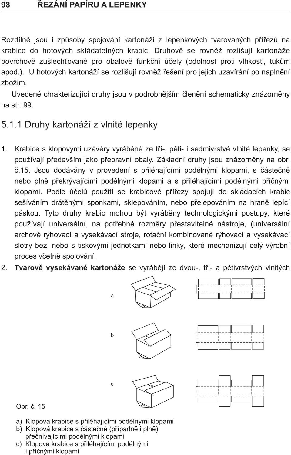 U hotových kartonáží se rozlišují rovněž řešení pro jejich uzavírání po naplnění zbožím. Uvedené chrakterizující druhy jsou v podrobnějším členění schematicky znázorněny na str. 99. 5.1.