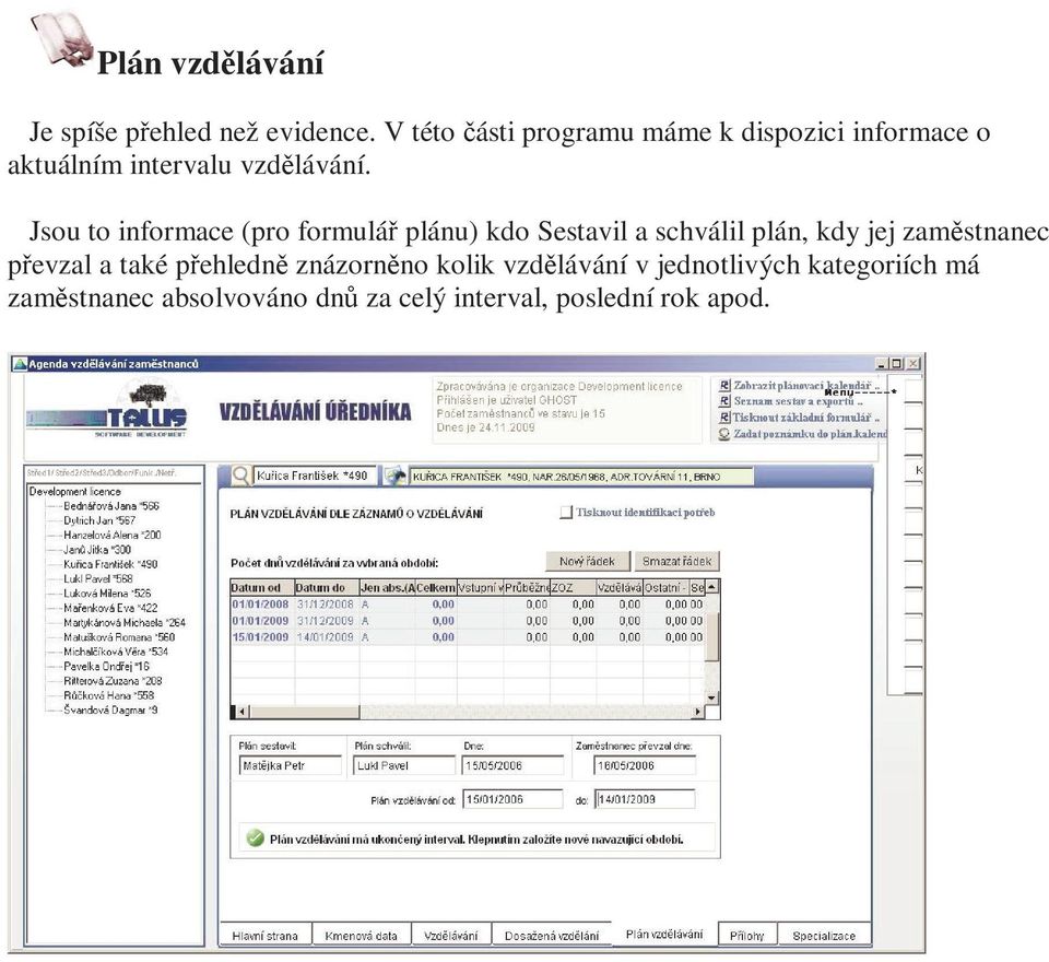 Jsou to informace (pro formulář plánu) kdo Sestavil a schválil plán, kdy jej zaměstnanec