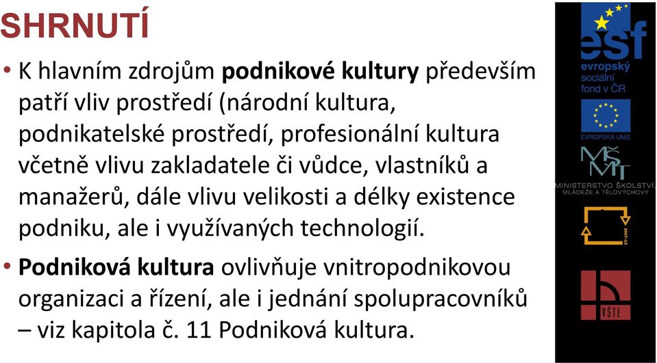 manažerů, dále vlivu velikosti a délky existence podniku, ale i využívaných technologií.