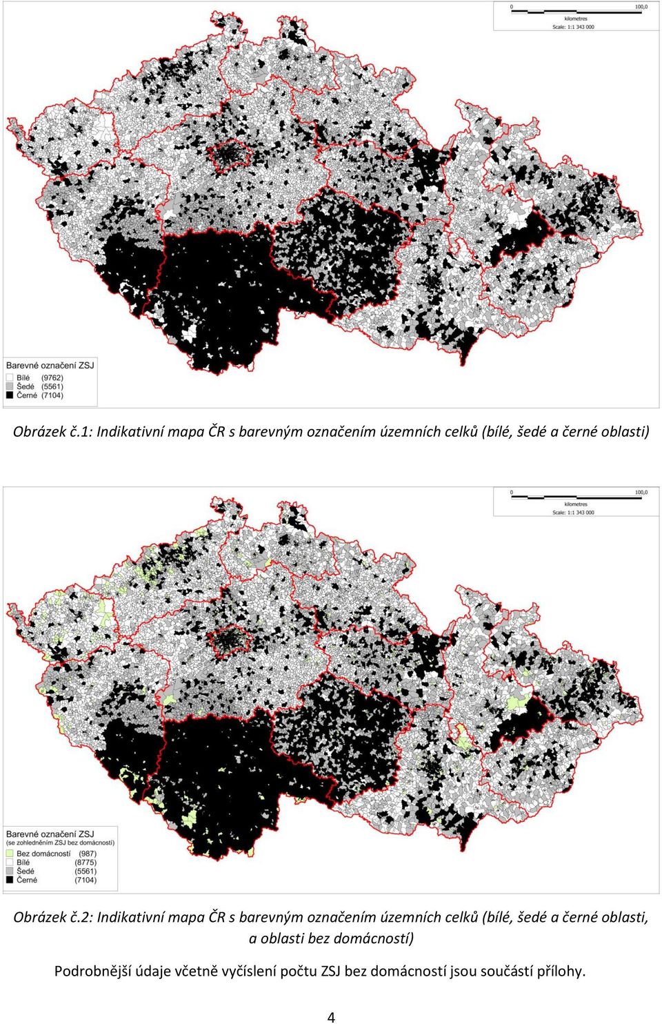 černé oblasti) 2: Indikativní mapa ČR s barevným označením územních celků