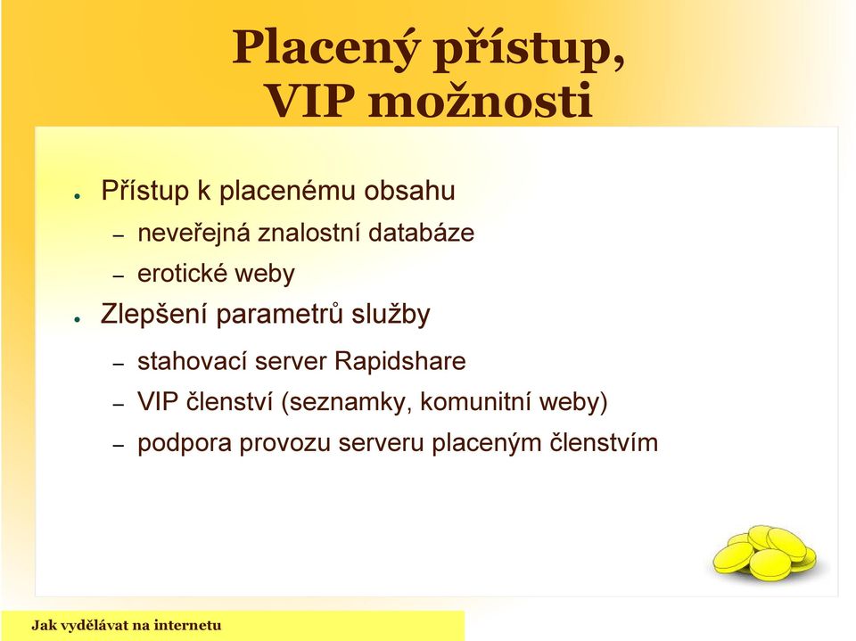 parametrů služby stahovací server Rapidshare VIP členství