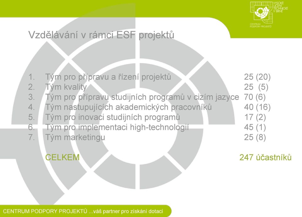 Tým nastupujících akademických pracovníků 40 (16) 5.