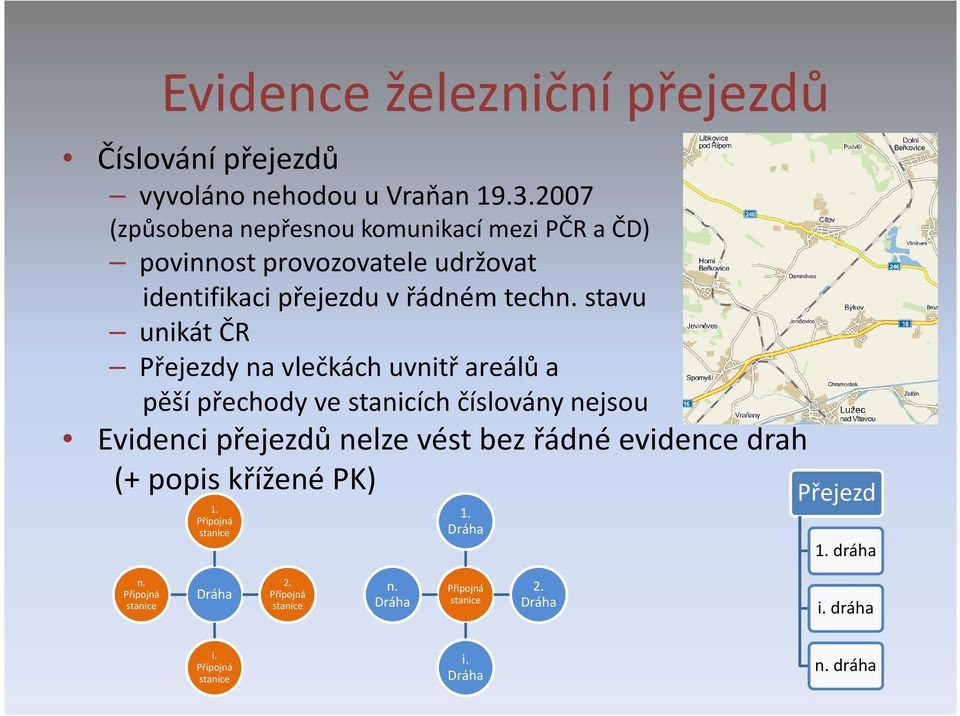 stavu unikát ČR Přejezdy na vlečkách uvnitř areálů a pěší přechody ve stanicích číslovány nejsou Evidenci přejezdů nelze vést bez řádné